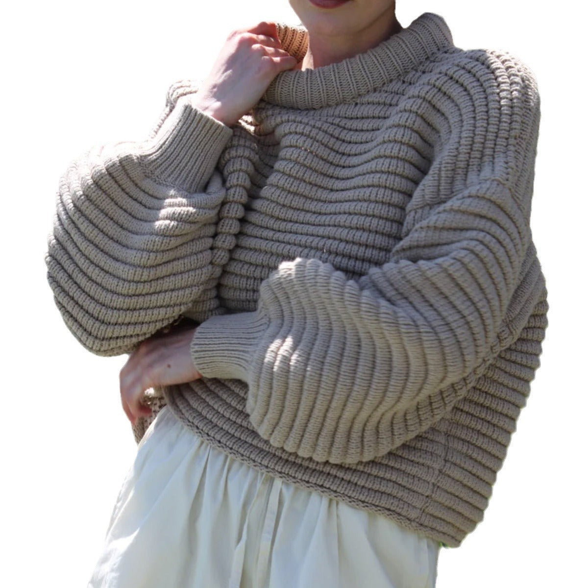 Spring and Autumn European and American new pullover sweater striped women's knitted sweater fashionable solid color sweater