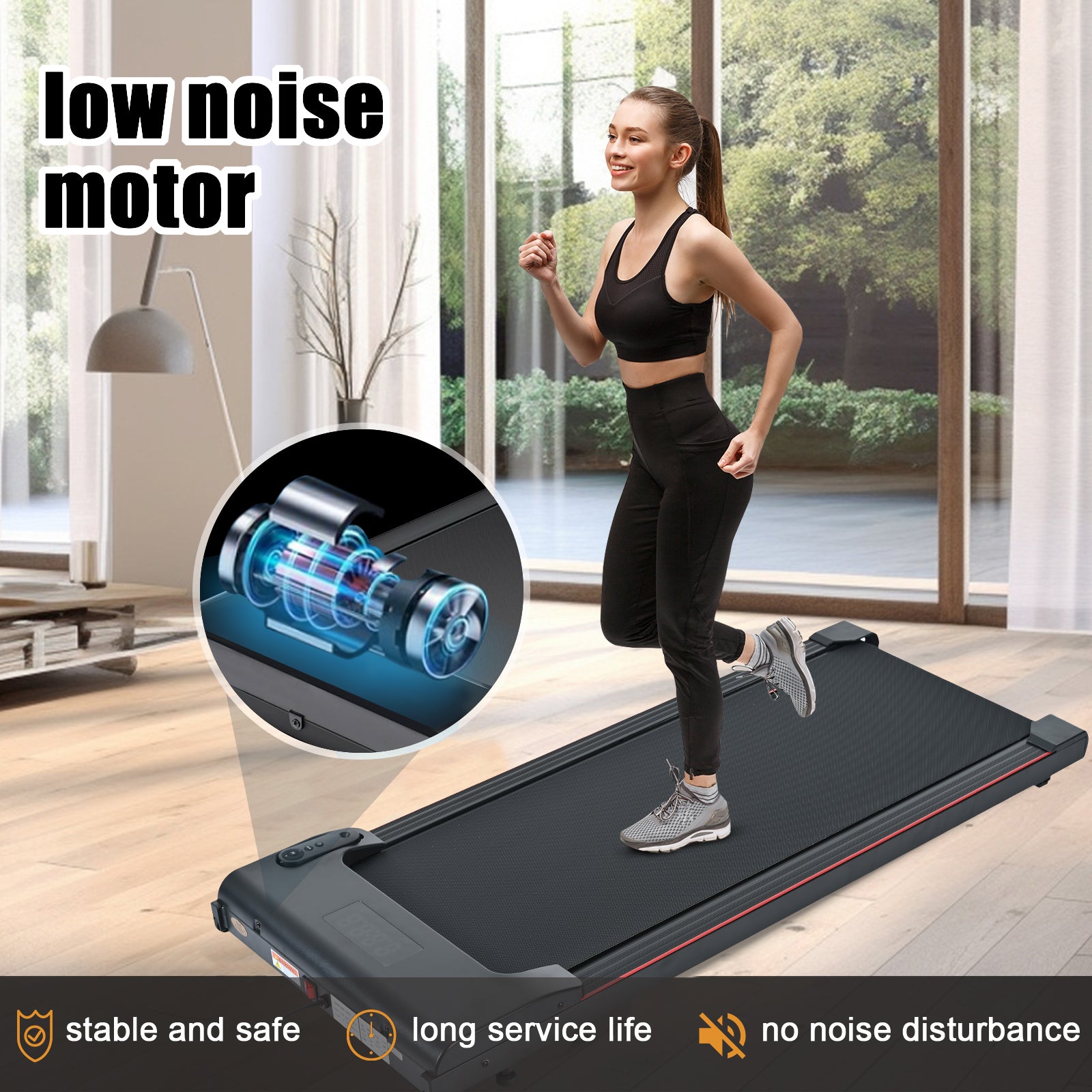 Brushless electric walking mat, 300 pound capacity, portable treadmill for home use, 0.5 to 4.0 miles per hour