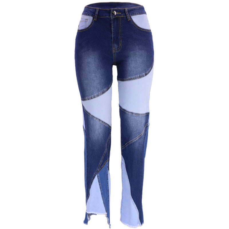 Women's Contrast Color Fashion Trend Jeans