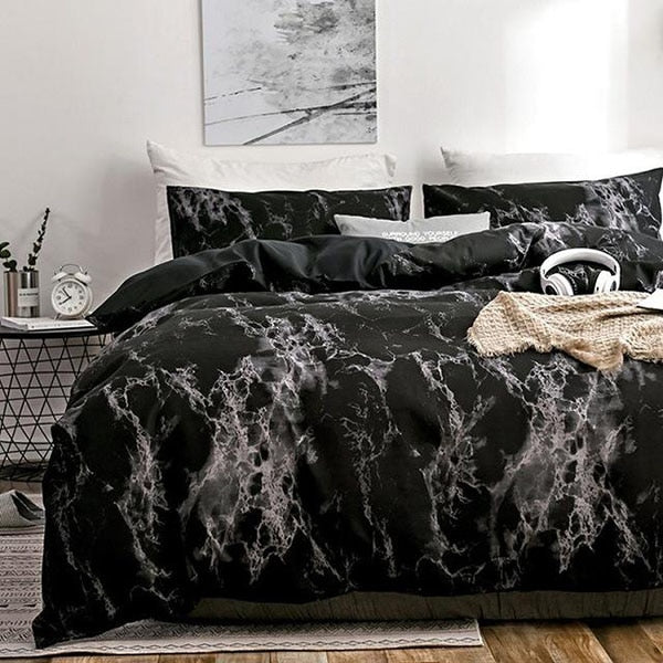 The Bedroom Bedding Is A Comfortable White Marble Pattern Printed Duvet Cover (2/3 Piece Set)