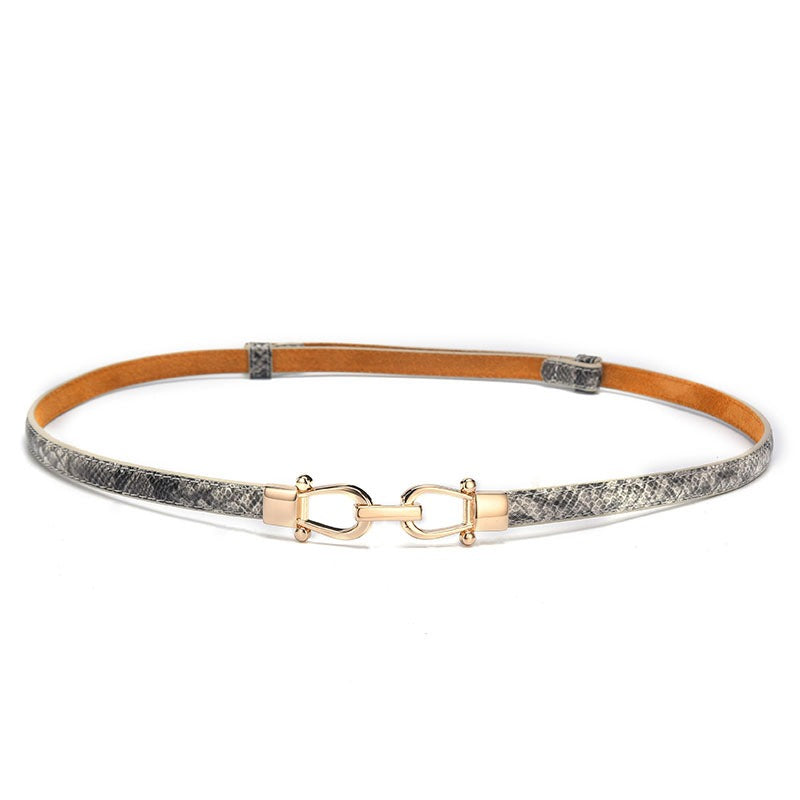 Snake Pattern Crown Button Women's Fine Leather Belt