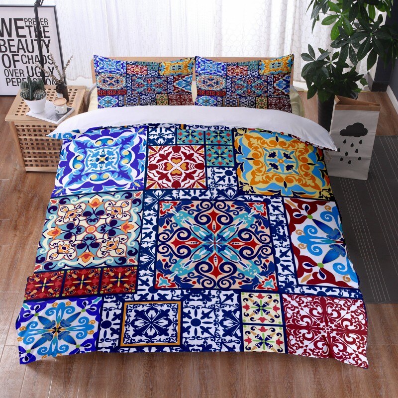 Fashionable 3 Pieces Bohemian Style Bedding Set Large Mandala Feather Printed Duvet Cover With Pillowcase Not Included Sheets