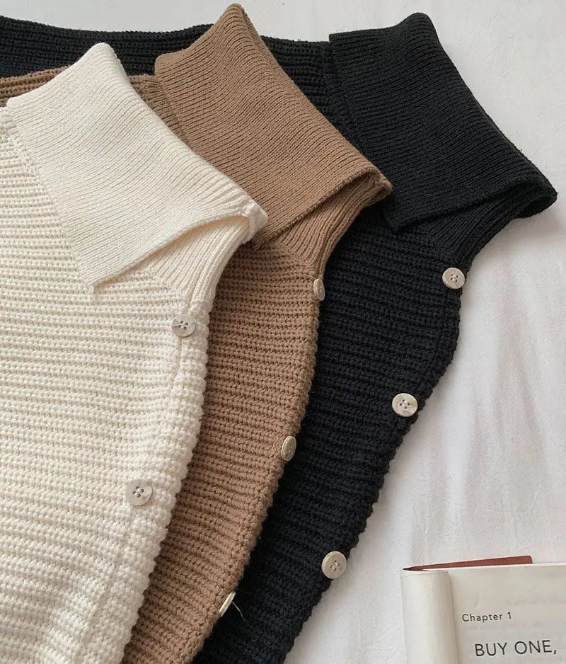 Autumn And Winter Slouchy Casual Streetwear Knit Sweater Solid Color Turtleneck Warm Loose Vintage Fashion Short Women's Sweater