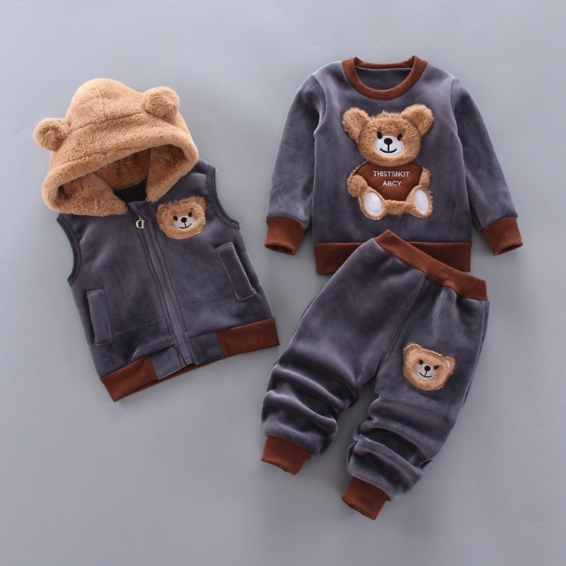 Autumn New Children's Clothing Autumn Clothing Plush Bear Three Piece Set Korean Children's Suit Trend