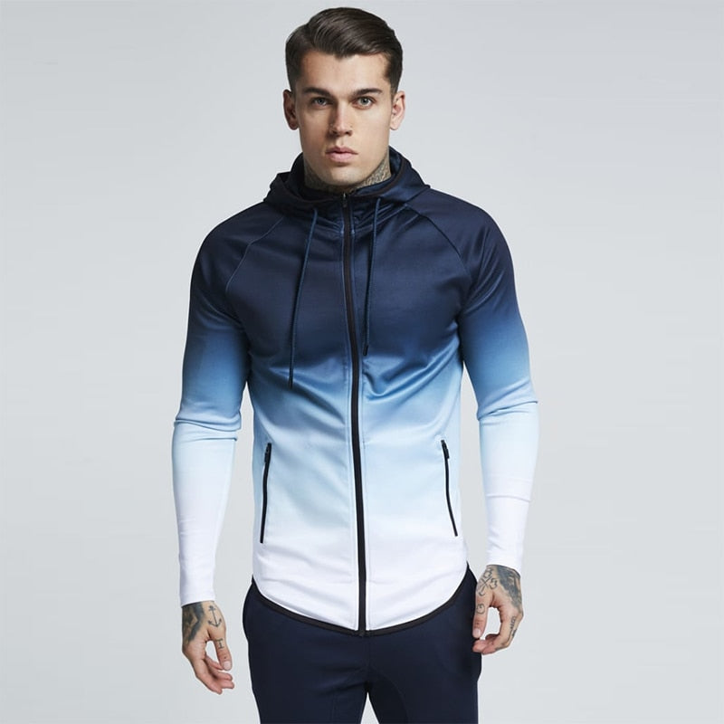 Mens Hooded Running Jacket Gym Training Fitness Sportswear Hiking Jersey Windproof Coat Outdoor Jogging Jackets Men Tracksuit