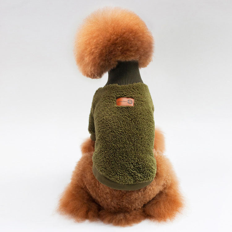 Ropa de invierno nueva de alta calidad para mascotas, ropa de cuello alto de color sólido de lana coral para perros, suministros para mascotas