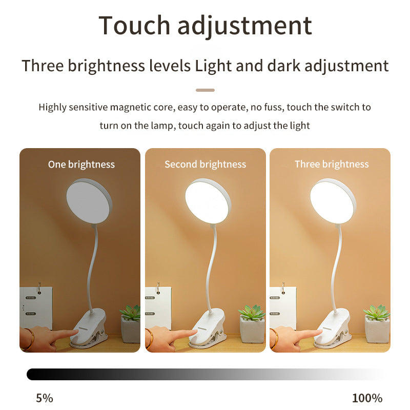 Lampe de bureau à pince pour étude avec dortoir étudiant, lampe de protection des yeux à domicile, lampe de chevet LED rechargeable pour chambre à coucher