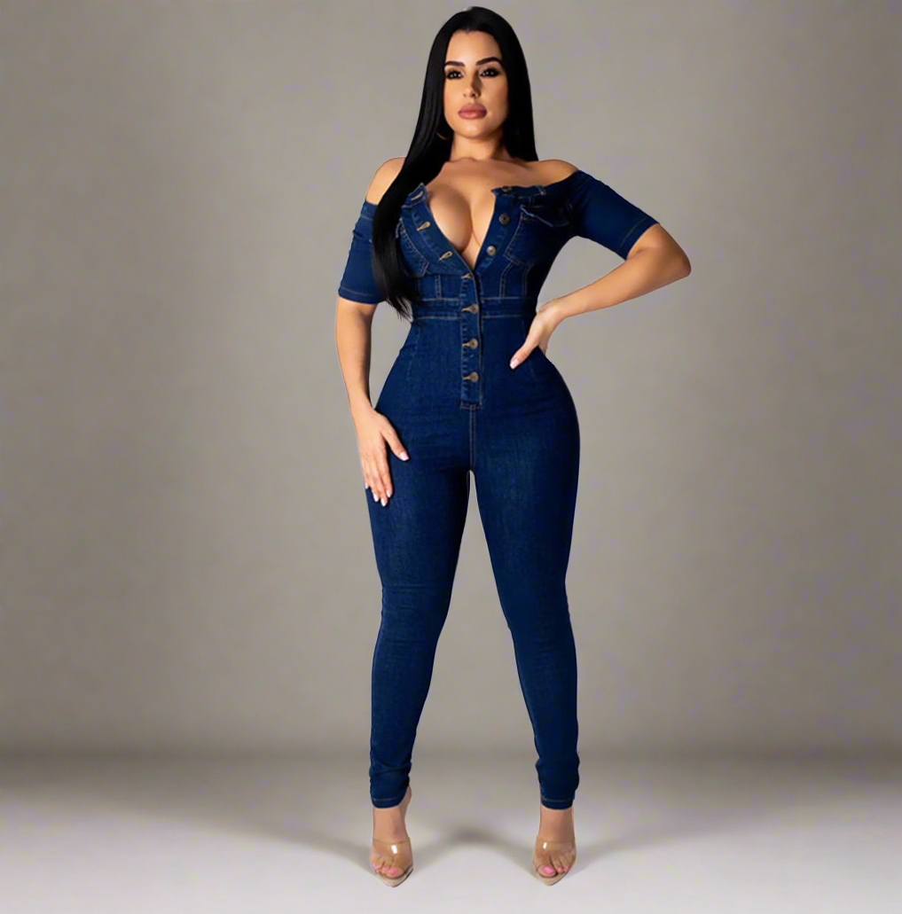 Denim Jumpsuit Women Wide Leg Spaghetti Strap