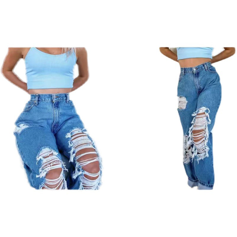 Ripped Jeans Spring And Summer Ripped Thin Ladies Jeans Trousers