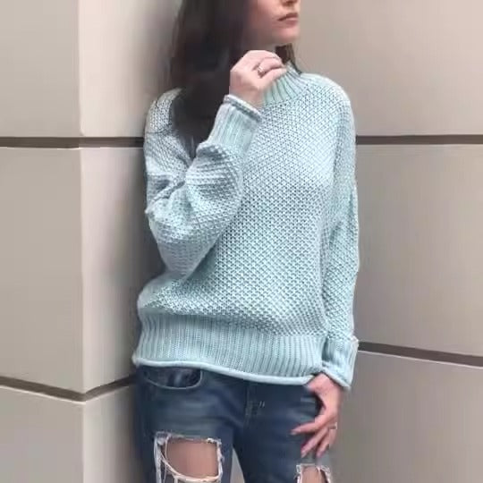 Suéter de otoño/invierno para mujer, nuevo jersey de cuello alto rizado con mangas murciélago de punto