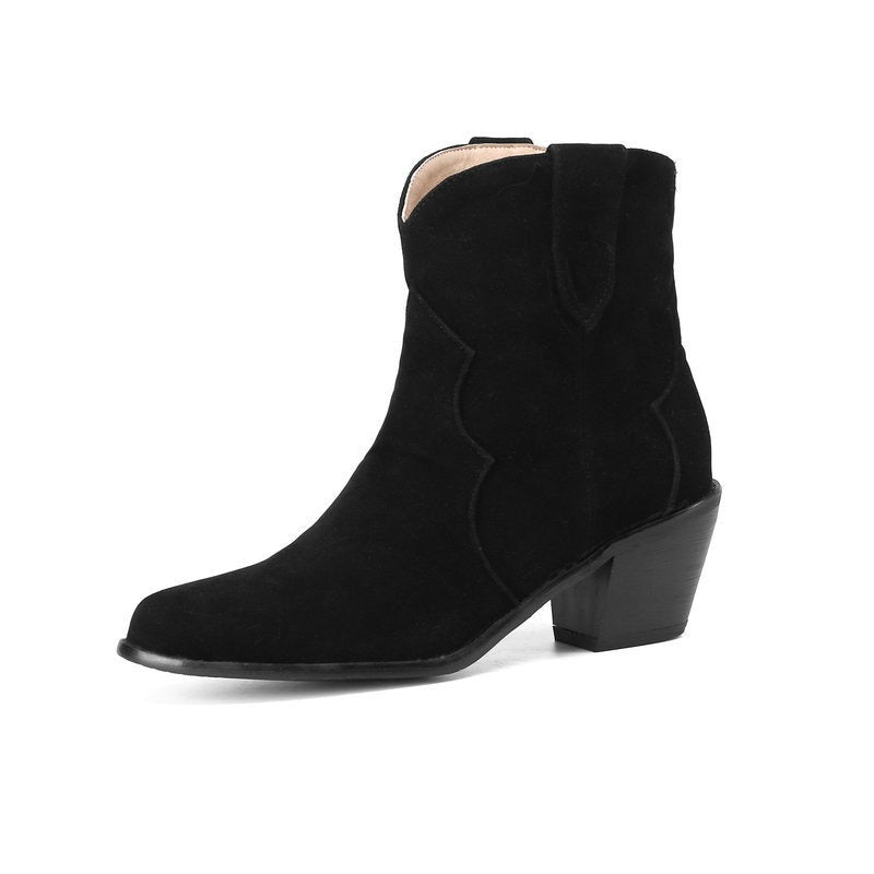 Nuevas botas vaqueras para mujer, tacones de bloque, botas cortas para mujer, estilo retro occidental para otoño