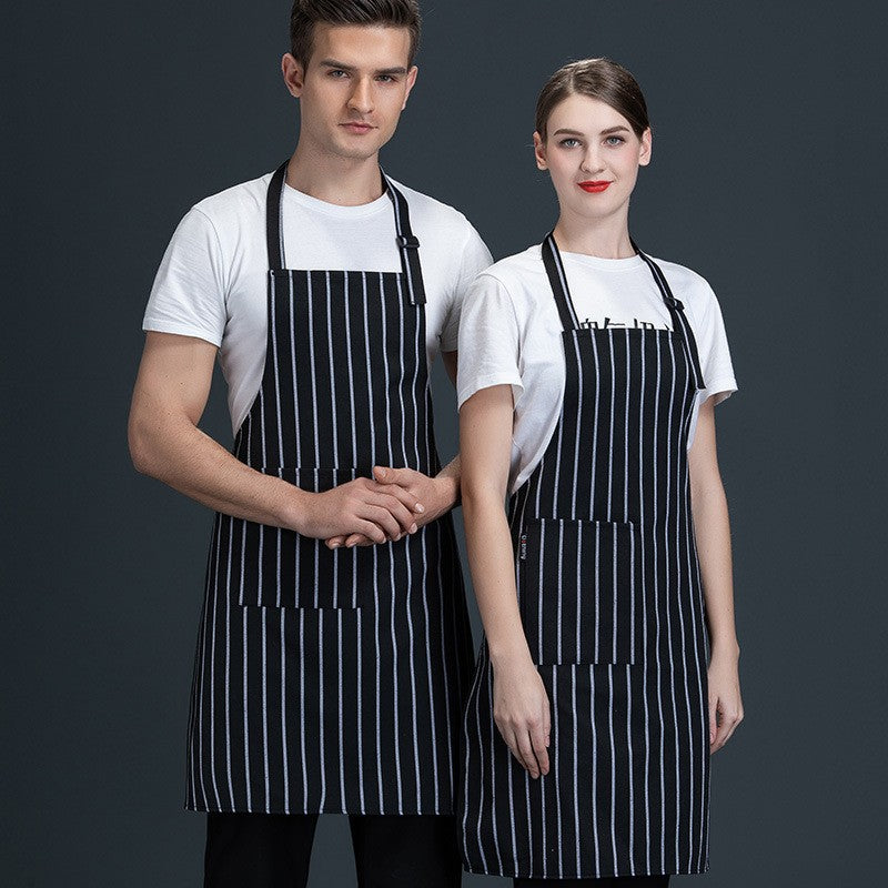 Summer Chef Overalls Men's Fattening Overalls Catering Manicure Apron Black And White Strips