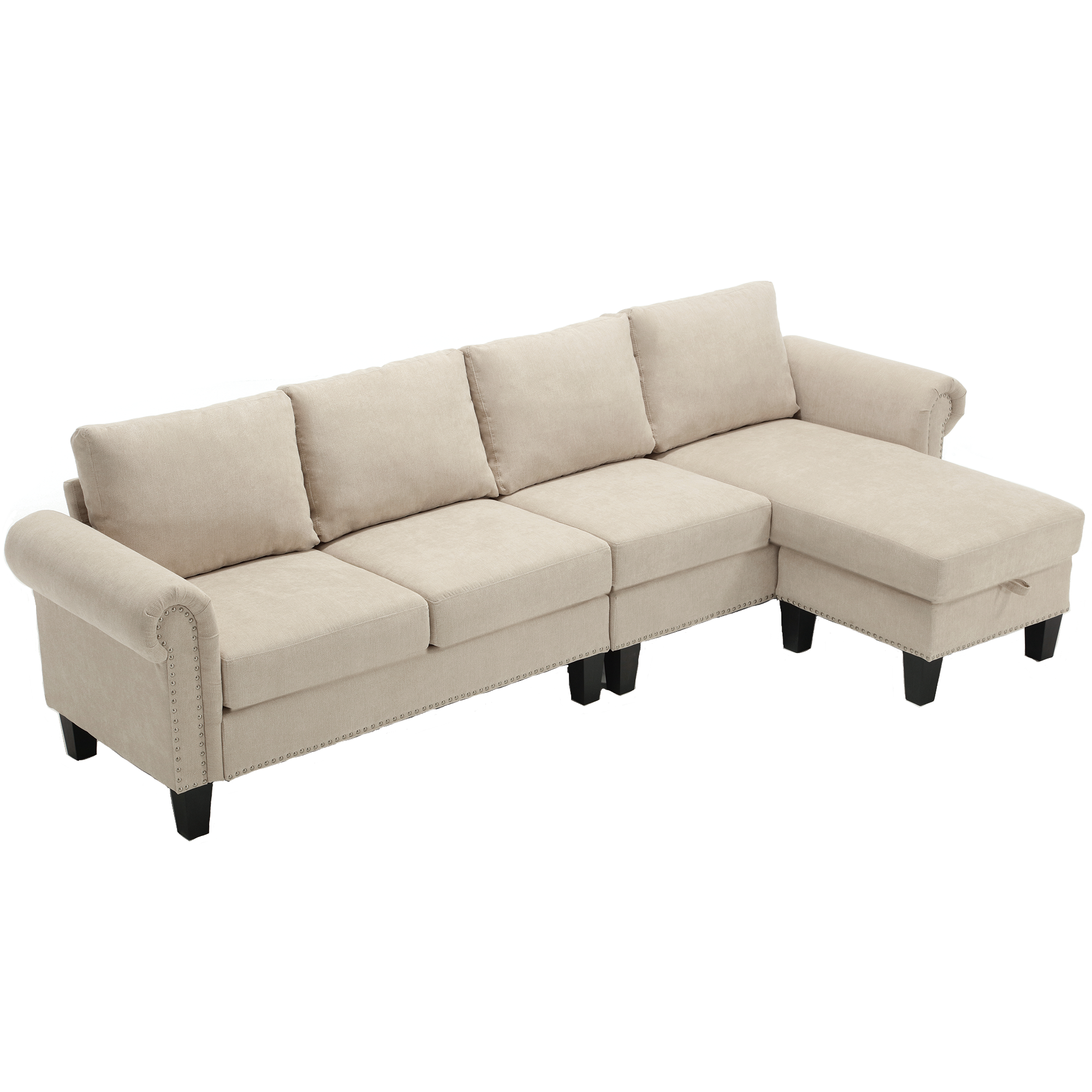 Convertible Sectional Sofa with Storage,L-shaped sofa,Four-seater sofa,Modern Linen Fabric Sectional Couches Beige