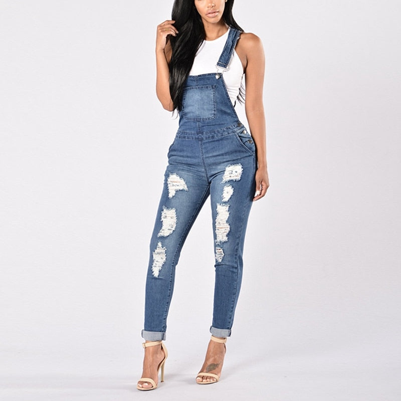 Cool Denim Sleeveless Jumpsuit Ripped