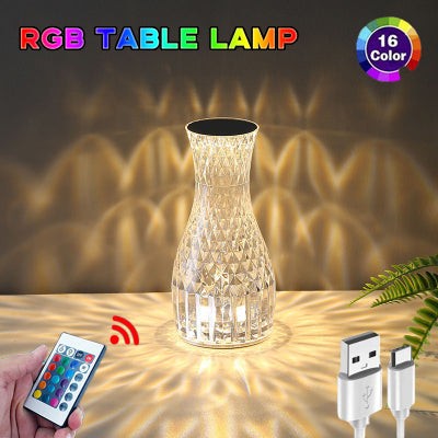 LED Creative Vase Crystal Lamp Bedroom Romantic Bedside Lamp Diamond Lamp Atmosphere Charging Petal Small Nightlight