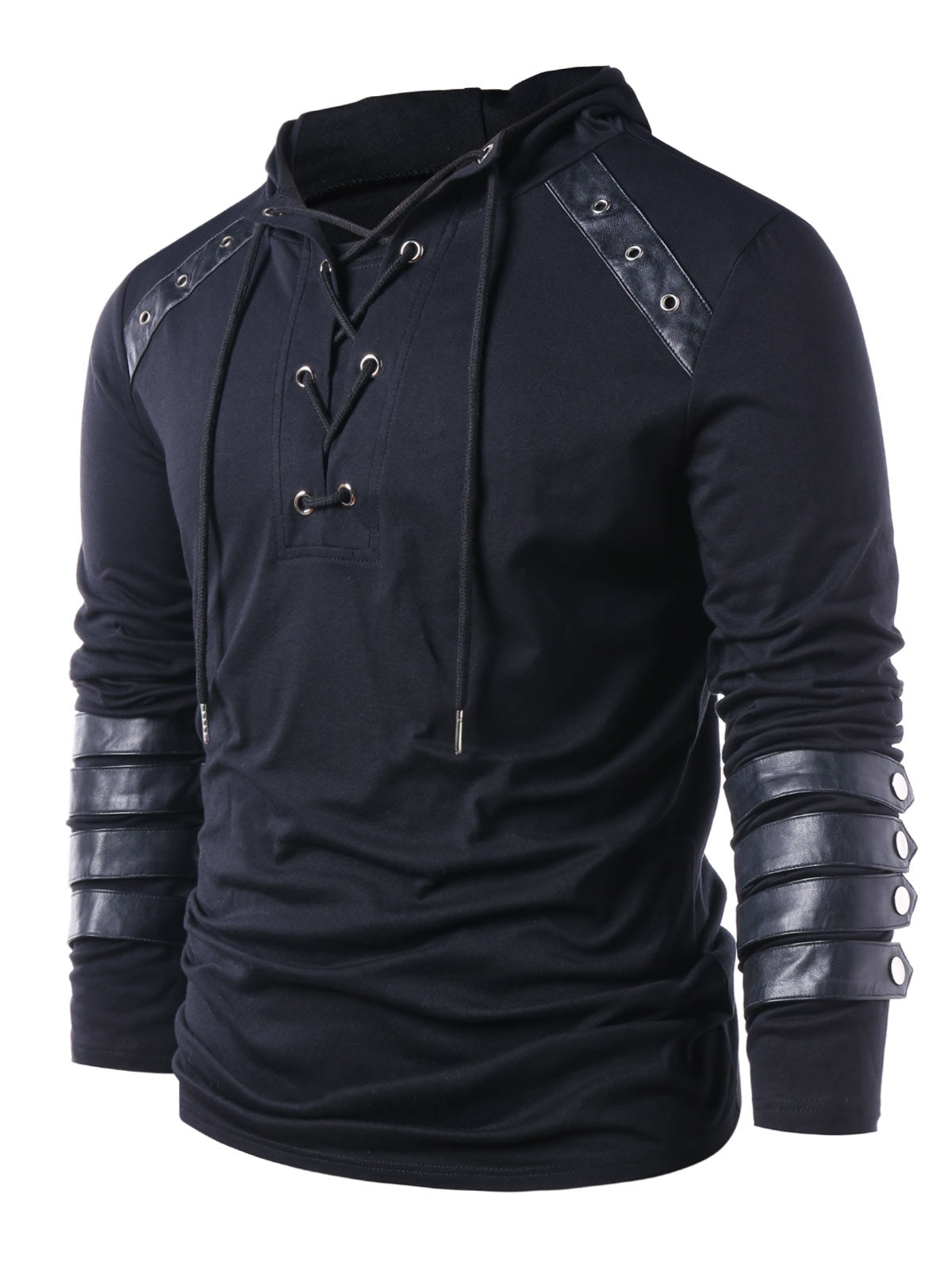 Faux Leather Lace Up Hoodie