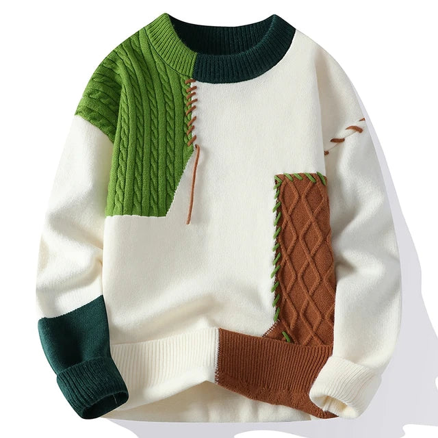 Plush contrasting sweater for boys round neck casual knit base sweater