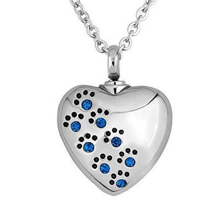 Crystal Pet Dog Paw Print Heart Urn Pendant Necklace