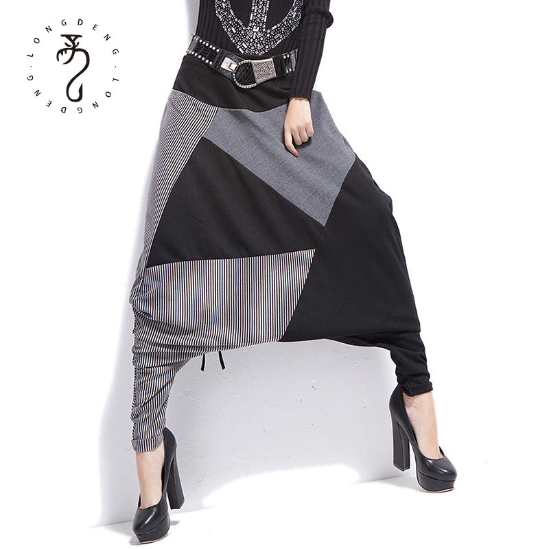 Trendy Street Women's Pants Personality Stitching Big Crotch Hip-Hop Baggy Pants Trousers Can Be Worn By Men And Women