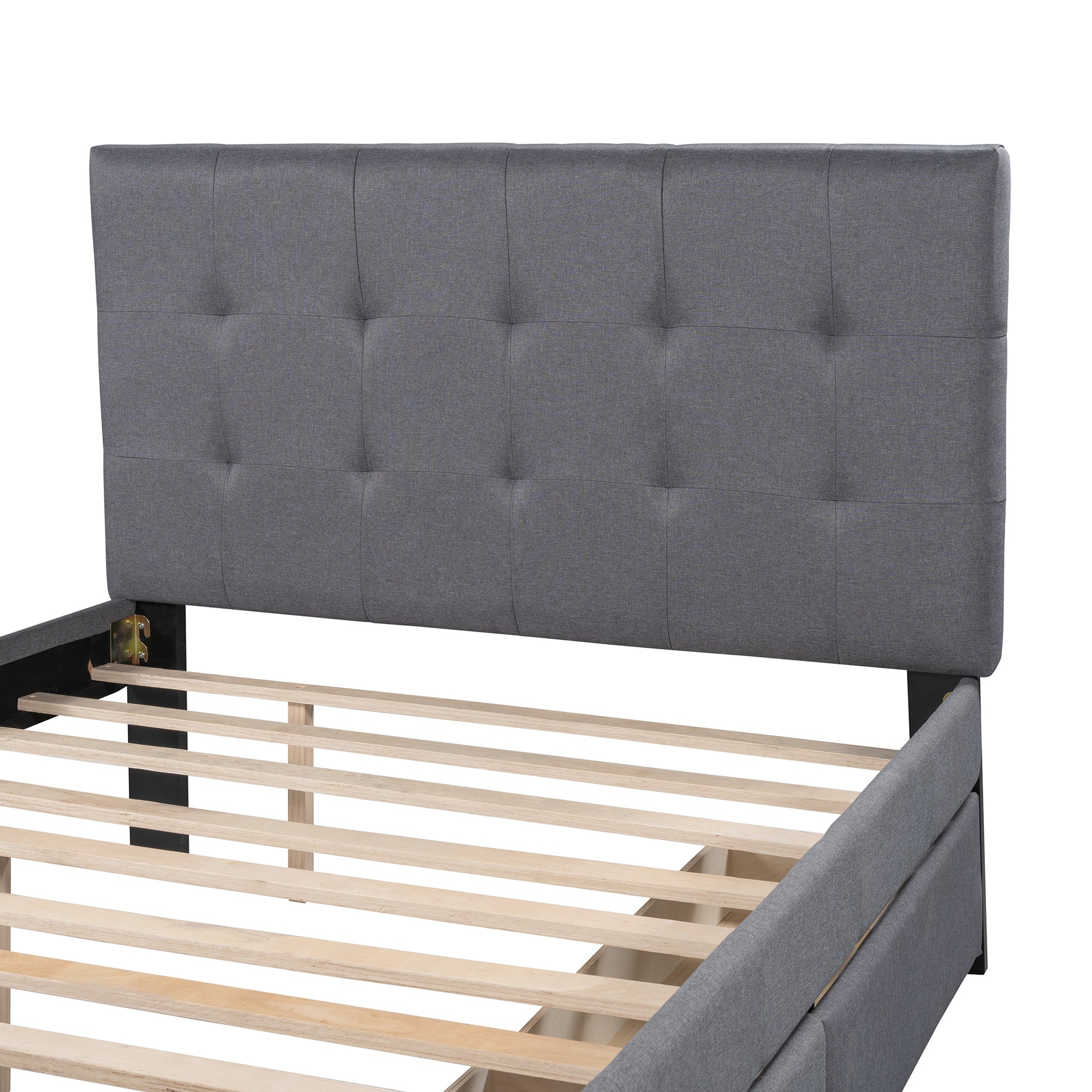 Linen Upholstered Platform Bed With Headboard and Two Drawers Full