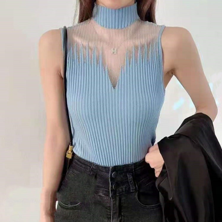 Hollow out tank top for women's inner layer with bottom knit sweater new sleeveless top for spring and autumn