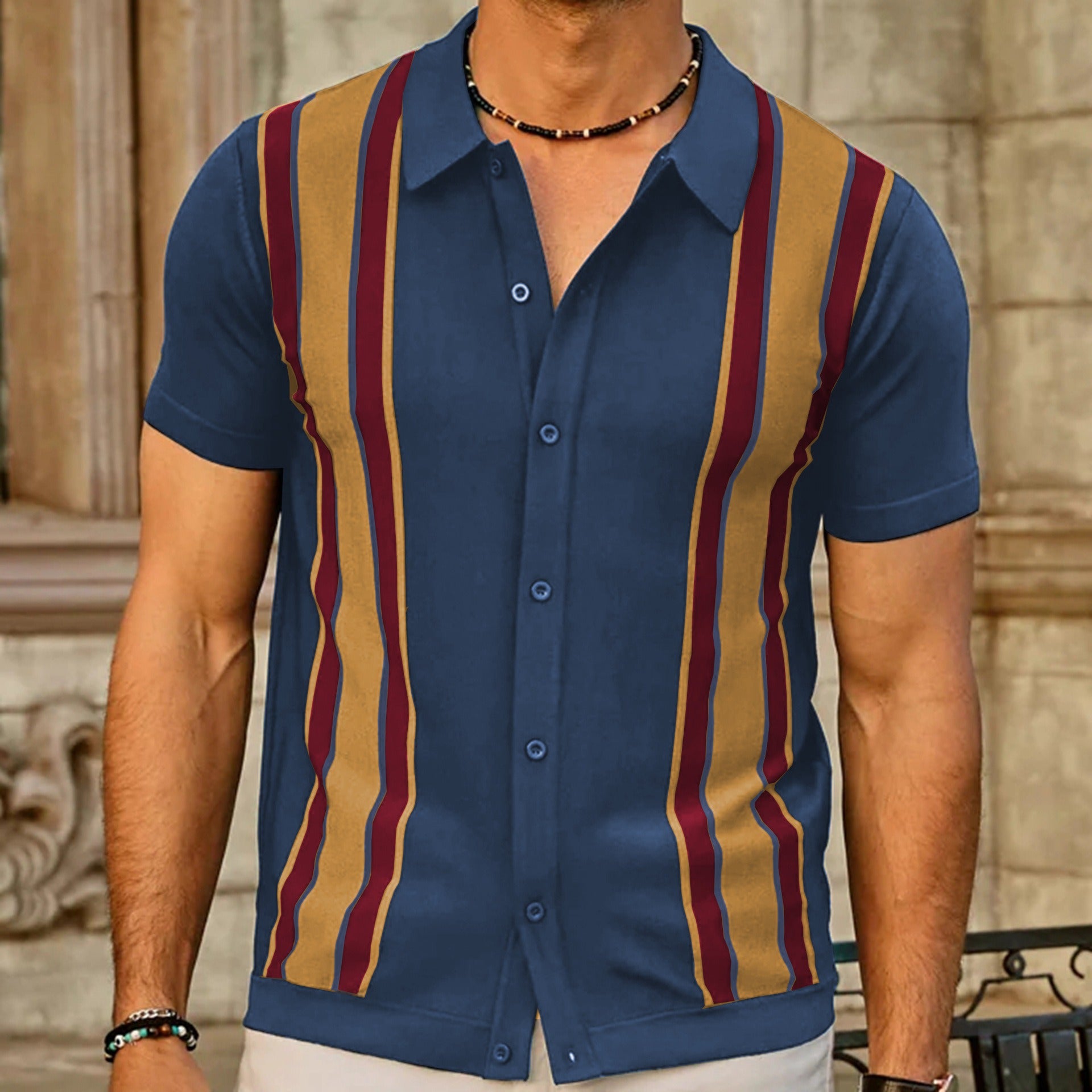 Men's Knitted Shirt Spliced Contrast Business POLO Shirt