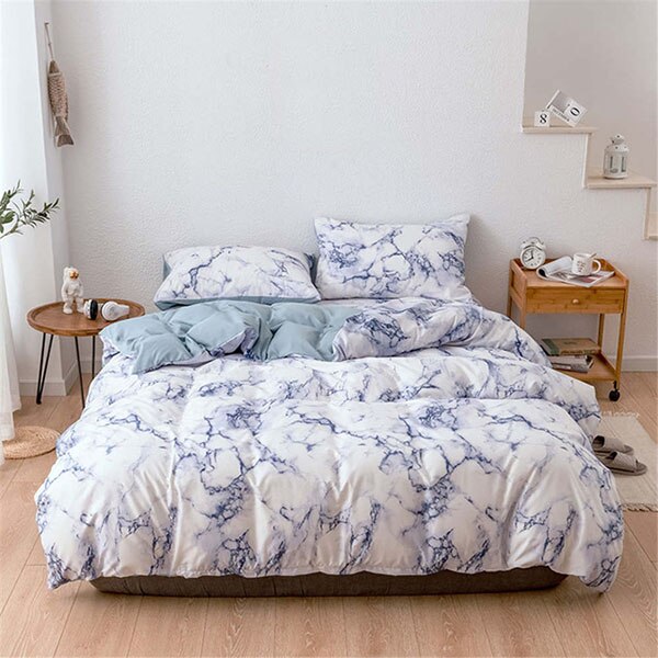 The Bedroom Bedding Is A Comfortable White Marble Pattern Printed Duvet Cover (2/3 Piece Set)