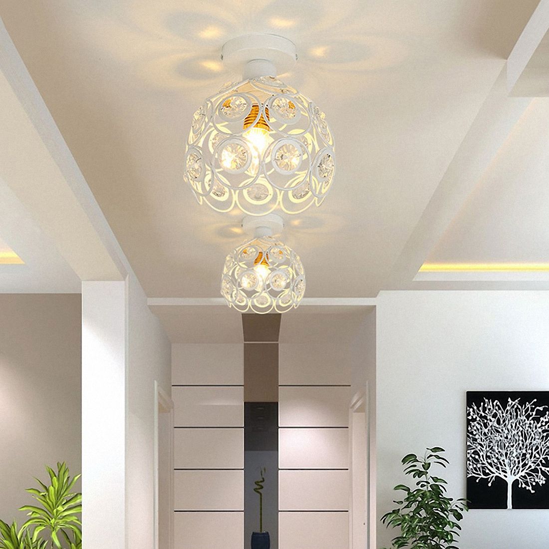 E27 Creative Crystal Minimalist Ceiling Light Simple Ceiling Lamp Bedroom Alley Simple European White Iron Lamp Crystal Lamp