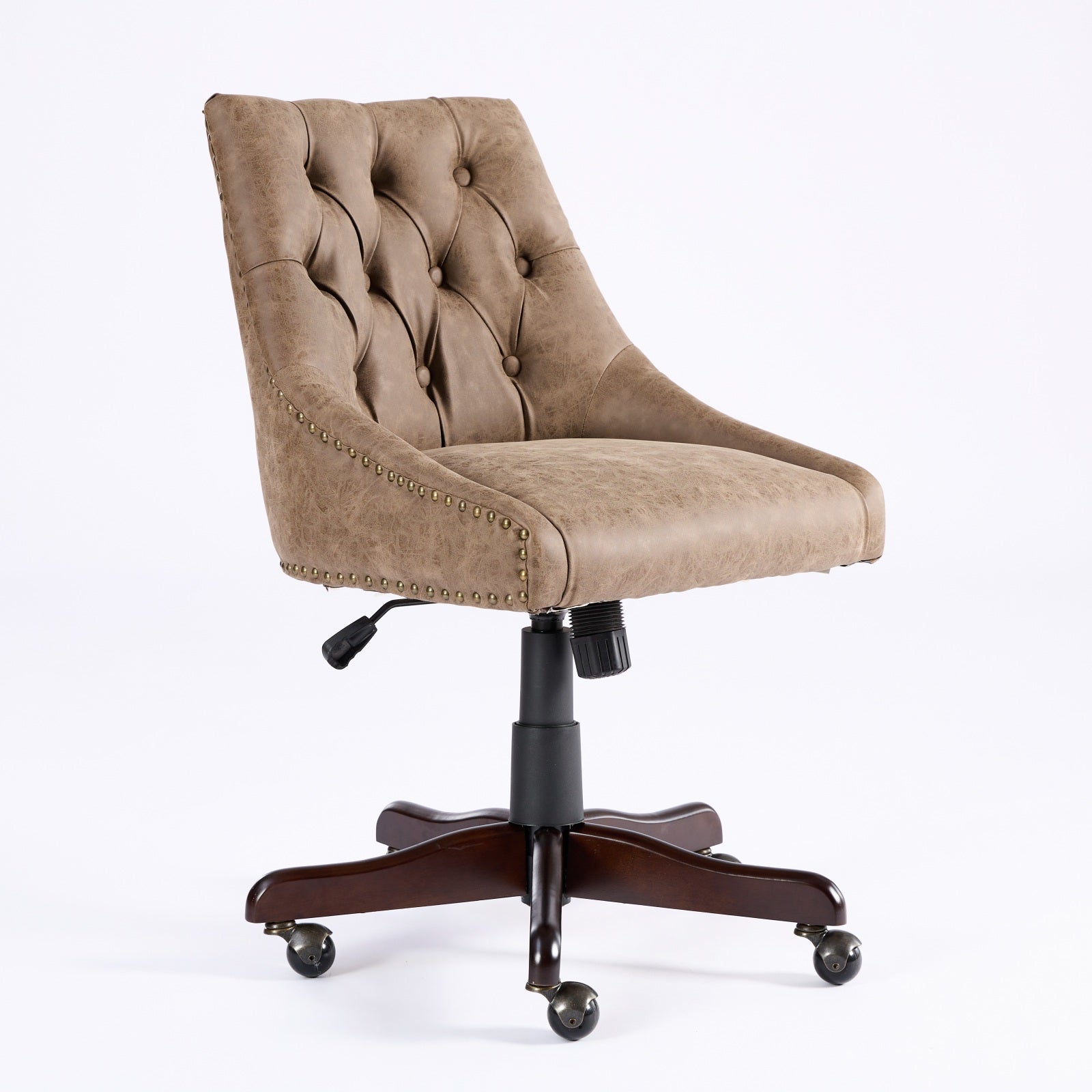 Chaise de bureau à domicile de style rétro médiéval en peau de mouton avec fonctions de levage, de rotation et d'inclinaison, marron