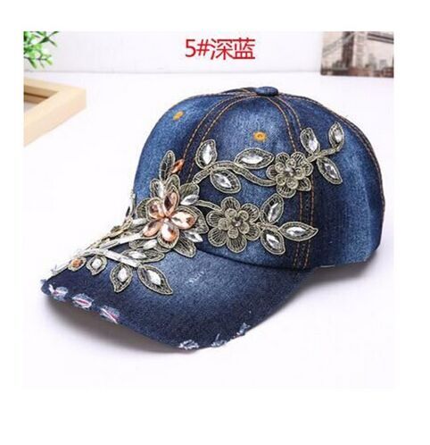 Women's Baseball Cap Diamond Painting Embroidery Flower Denim Snapback Hats Jeans Woman Female Cap Cowboy Summer Sun Hat