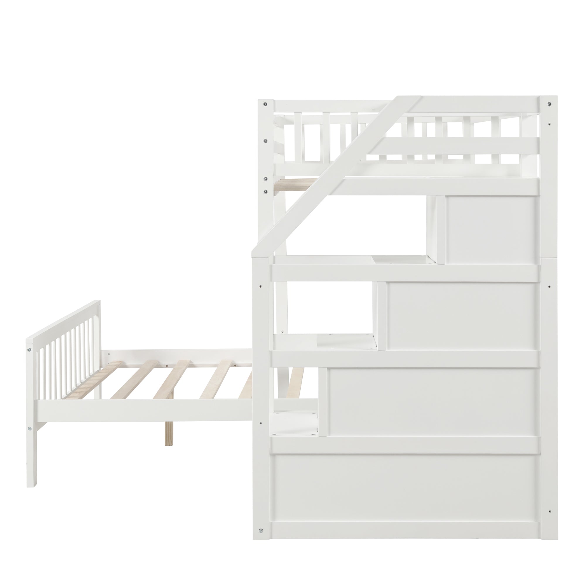 Twin over Full Loft Bed with Staircase,White