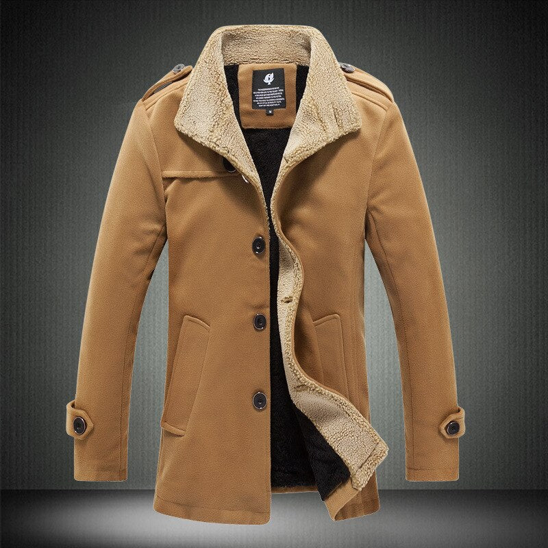 Chaqueta de invierno para hombre, de forro polar y terciopelo, gruesa y cálida, de corte entallado, para exteriores, cortavientos, larga 