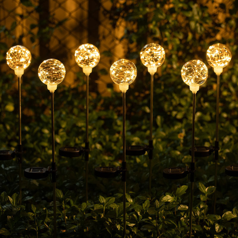 Lámpara solar de exterior con forma de bola de junco, para decoración de jardín, patio, lámpara de pie, lámpara luminosa con forma de bola de alambre de cobre, lámpara para césped