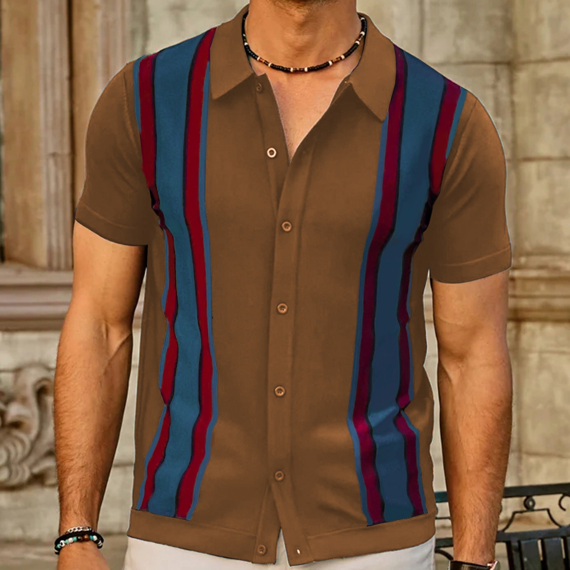 Men's Knitted Shirt Spliced Contrast Business POLO Shirt