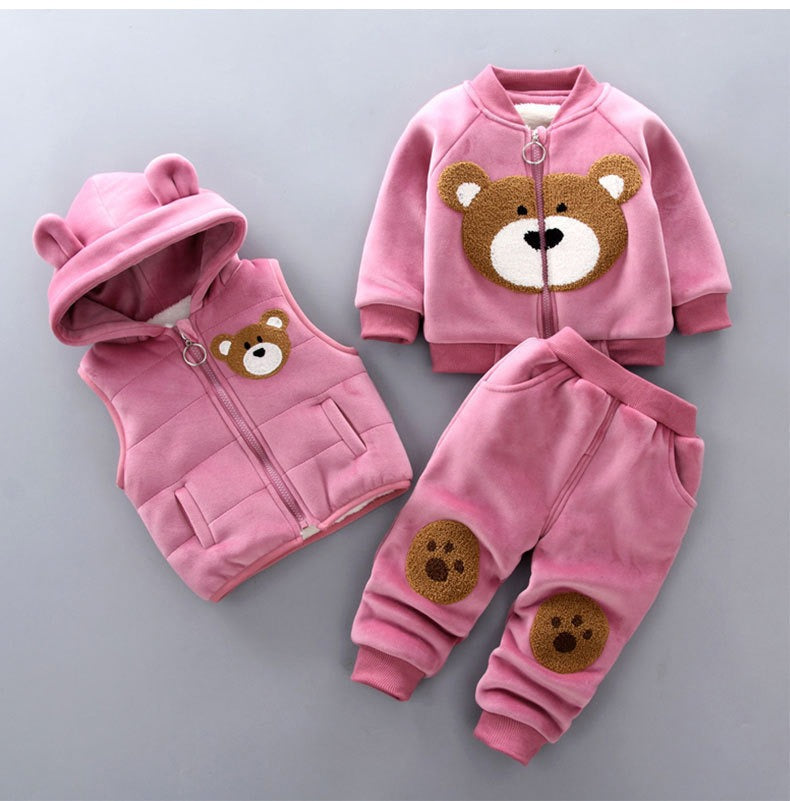 Autumn New Children's Clothing Autumn Clothing Plush Bear Three Piece Set Korean Children's Suit Trend