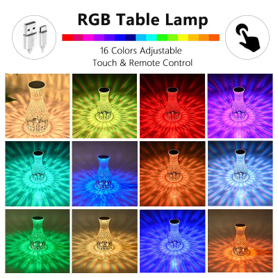 Lámpara LED creativa de cristal con forma de florero para dormitorio, lámpara de noche romántica, lámpara de diamante, atmósfera de carga, pétalo, luz de noche pequeña