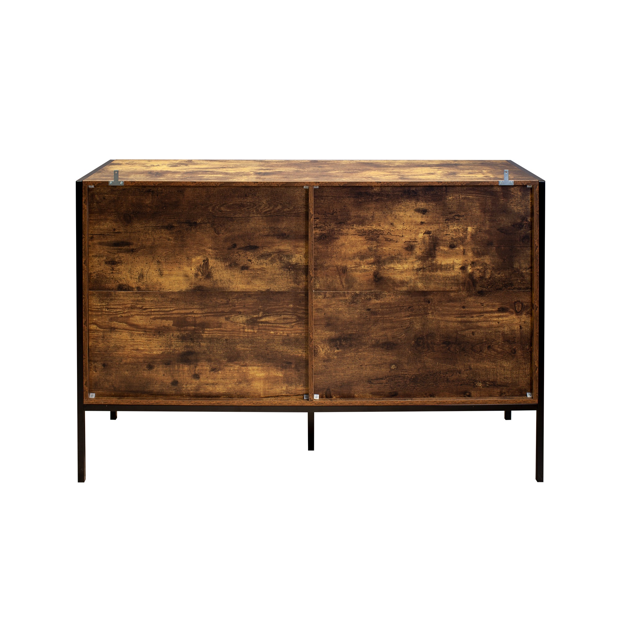 Commode double à 6 tiroirs de style industriel en bois brun rustique avec cadre en acier robuste