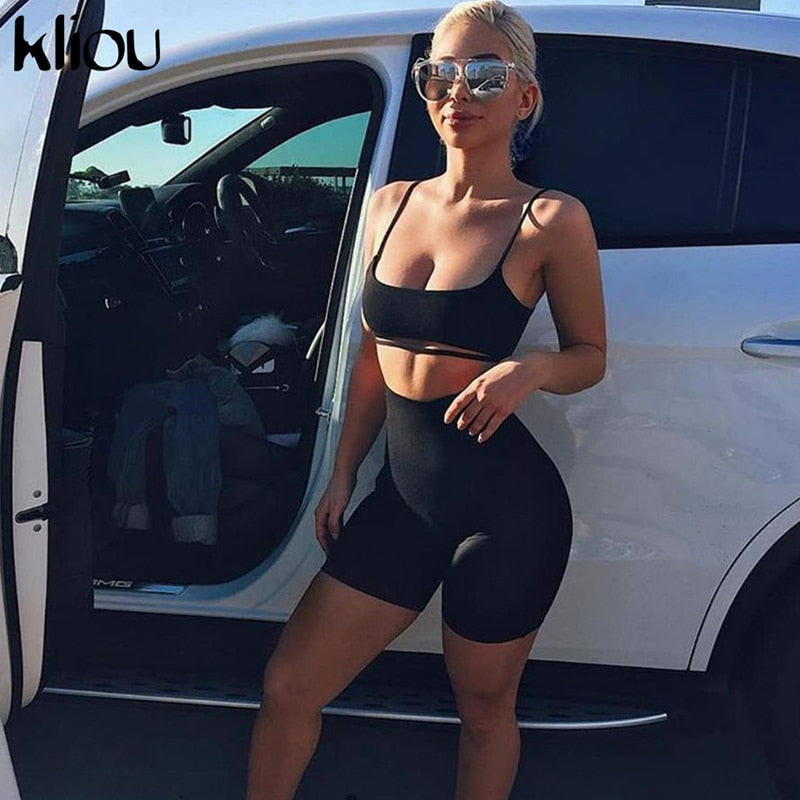 Women Suit Two 2 Piece Set Sleeveless Strapless Sexy Casual Sporting Suit Set Solid Shorts Pants Tracksuit