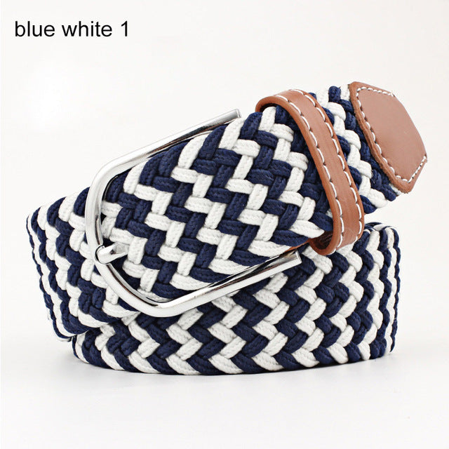 Women Belt Striped Elastic Men Belt Casual Fashion Jeans Dress Pin Buckle Waist Belts