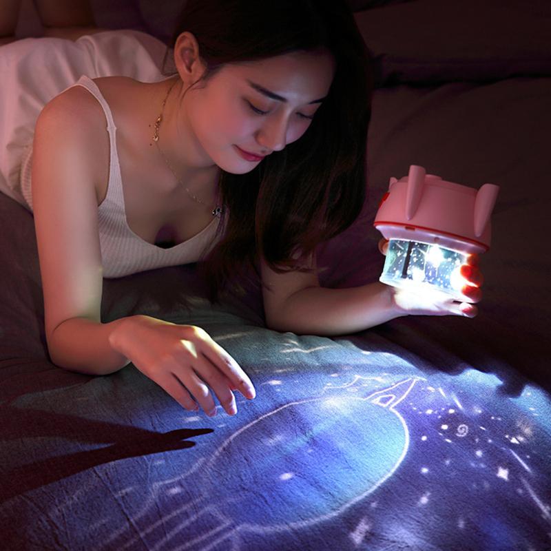 Rocket Lamp Projector USB LED Night Light Rotating Child Bedroom Table Lamp