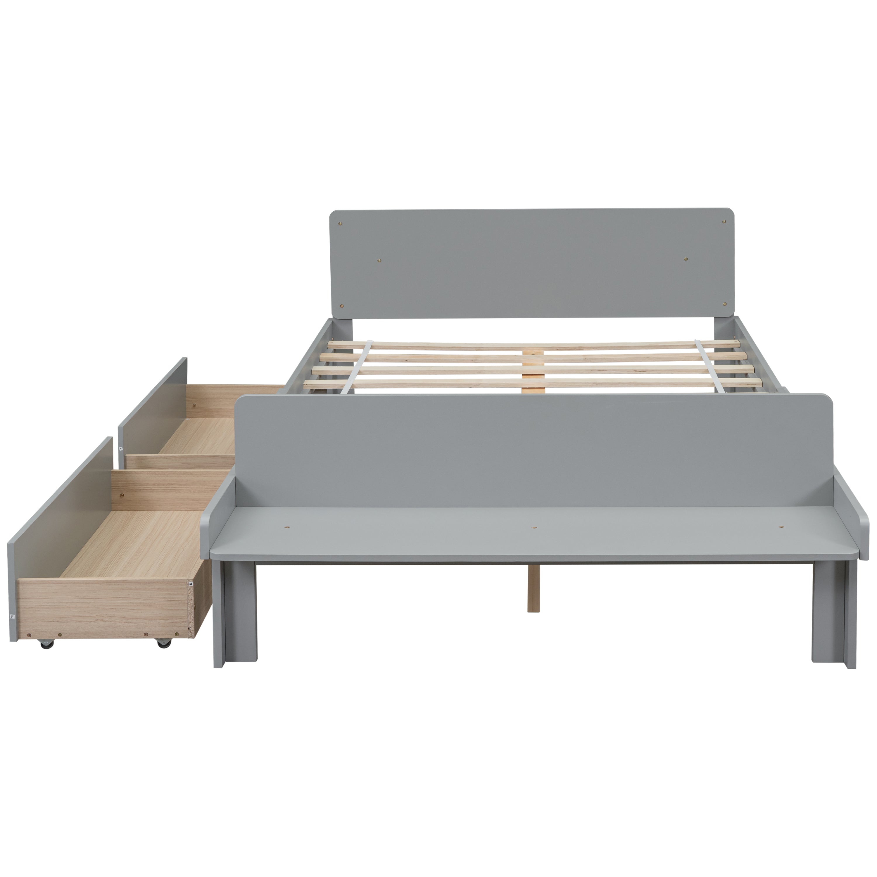 Full Bed with Footboard Bench 2 drawers Grey