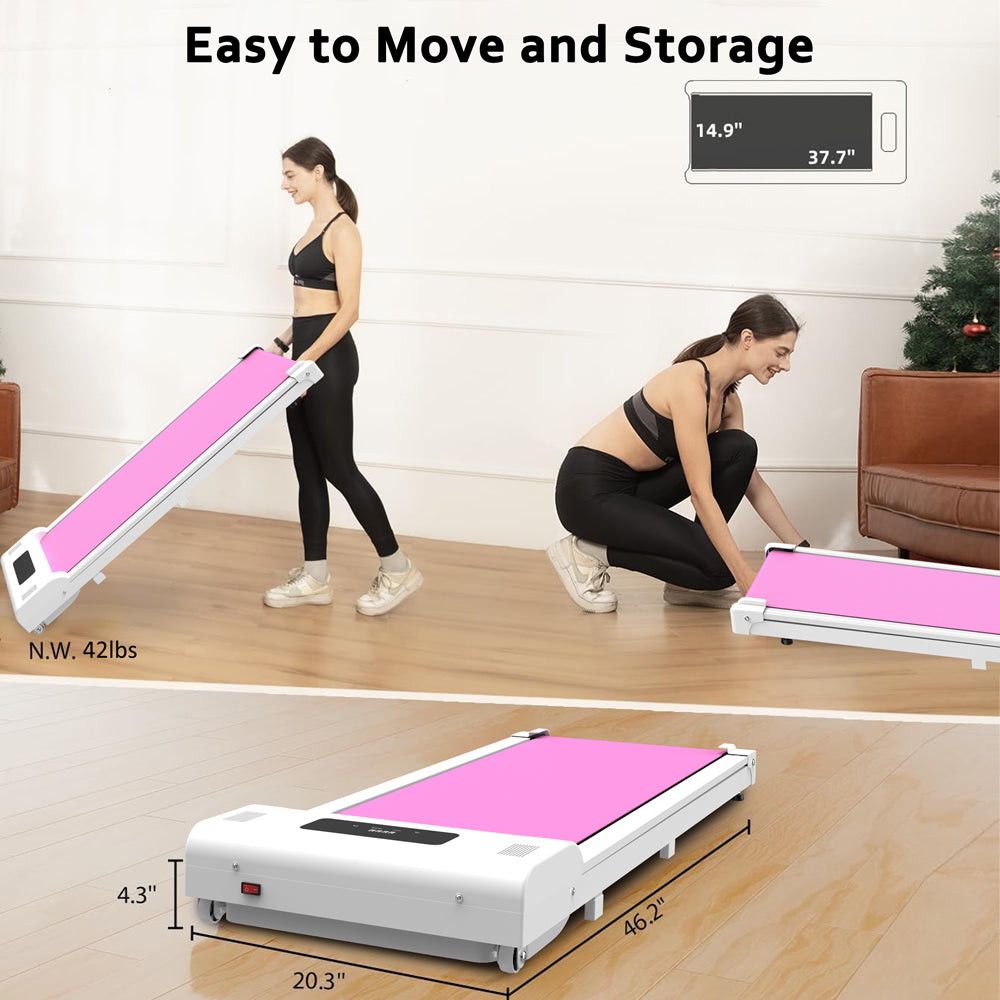 Undertable treadmill, walking mat, portable jogger with remote LED display (265 pounds) - pink