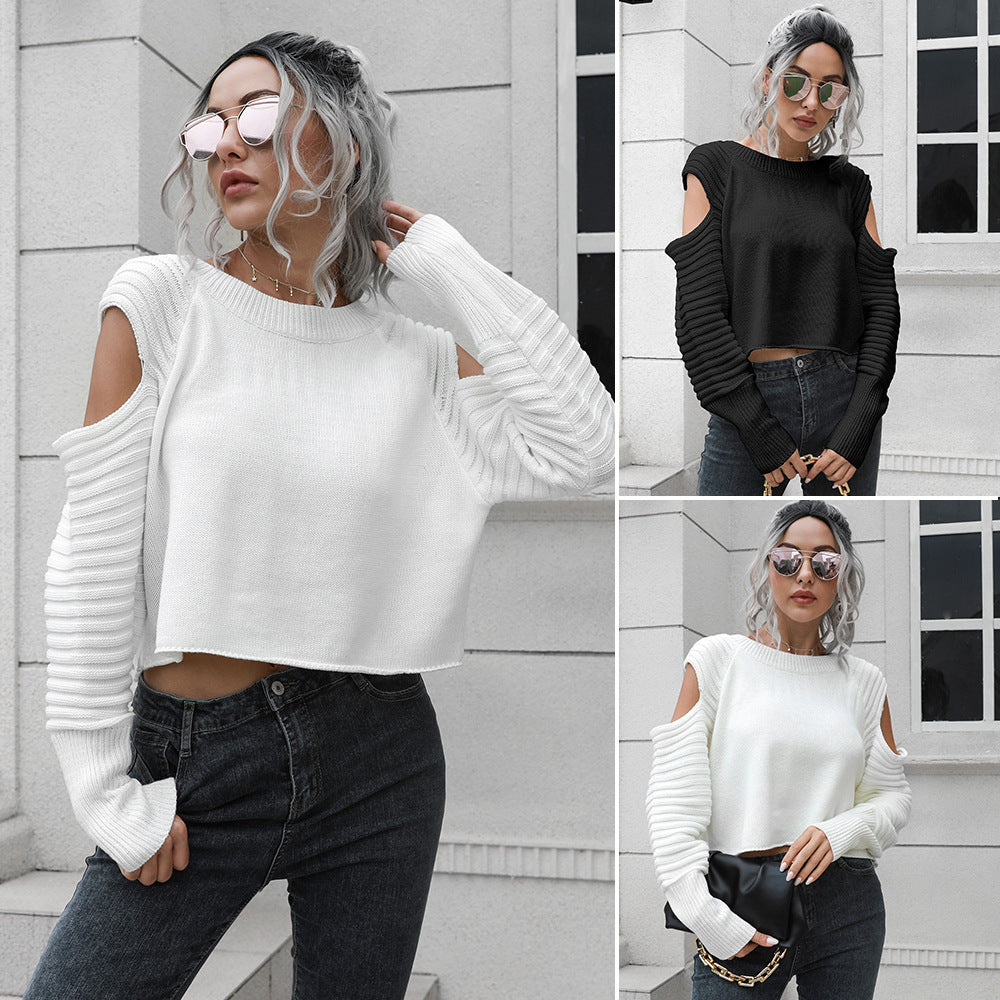 Design Sense Off-Shoulder Short Sweater Women Loose Autumn And Winter Long Sleeve Sweater