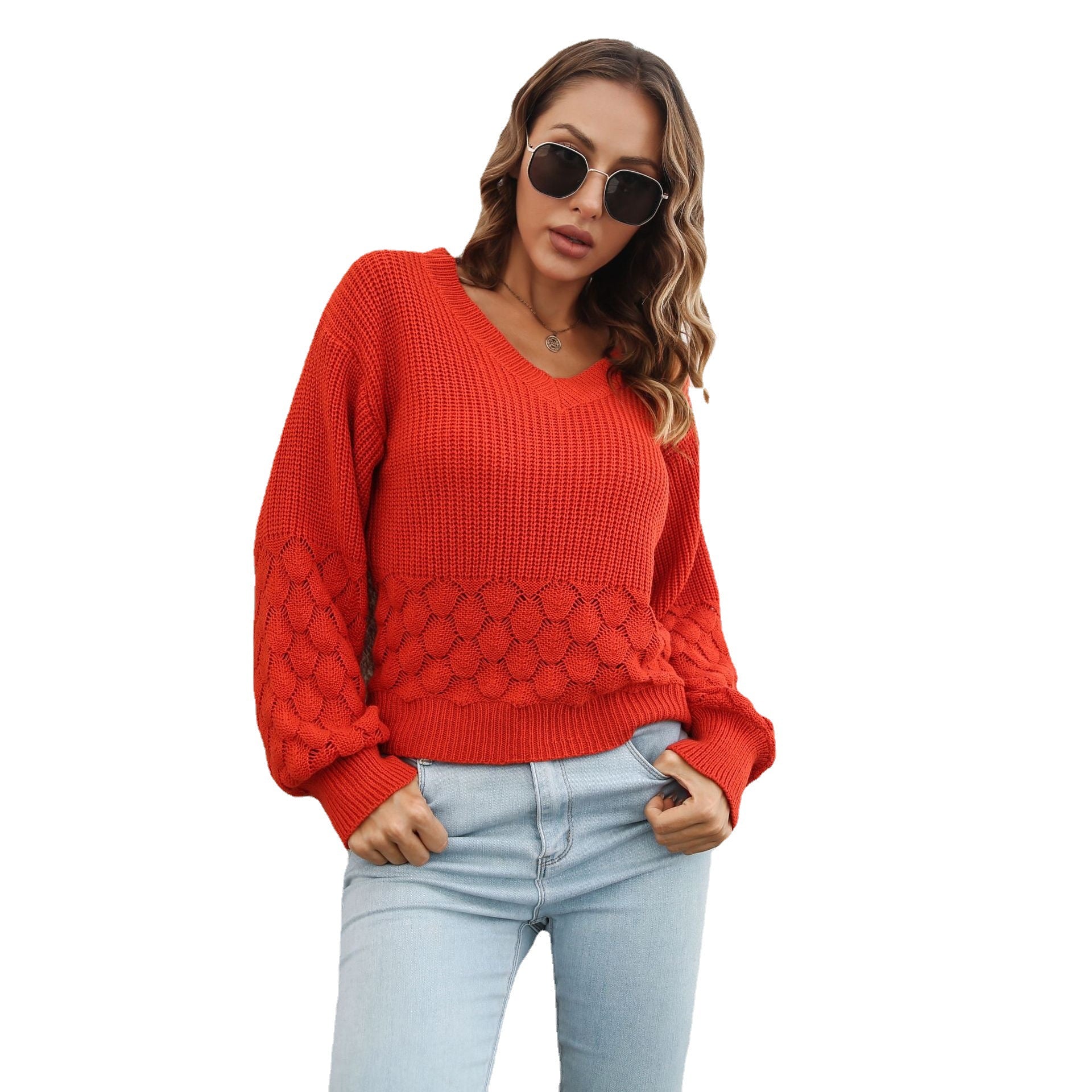 Pull en plumes pour femme, pull ample en tricot à manches lanternes pour automne et hiver