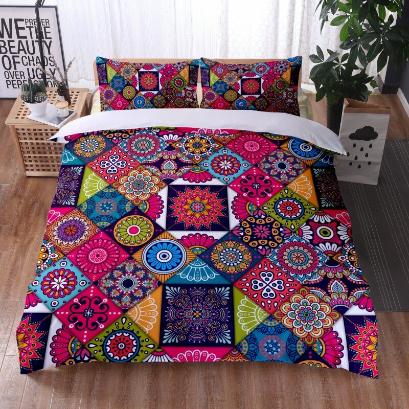 Fashionable 3 Pieces Bohemian Style Bedding Set Large Mandala Feather Printed Duvet Cover With Pillowcase Not Included Sheets