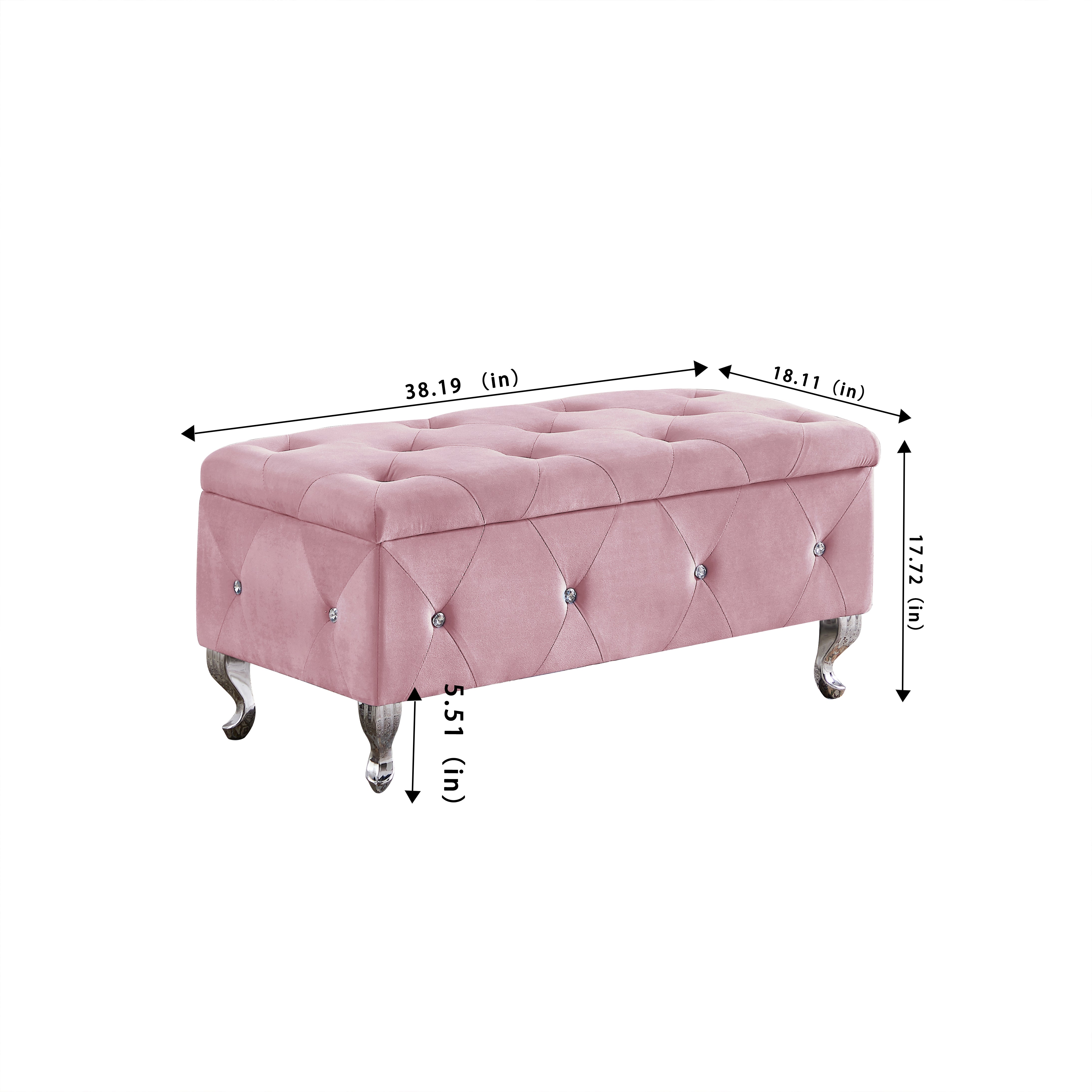 Banc d'entrée rabattable en velours rose avec rangement