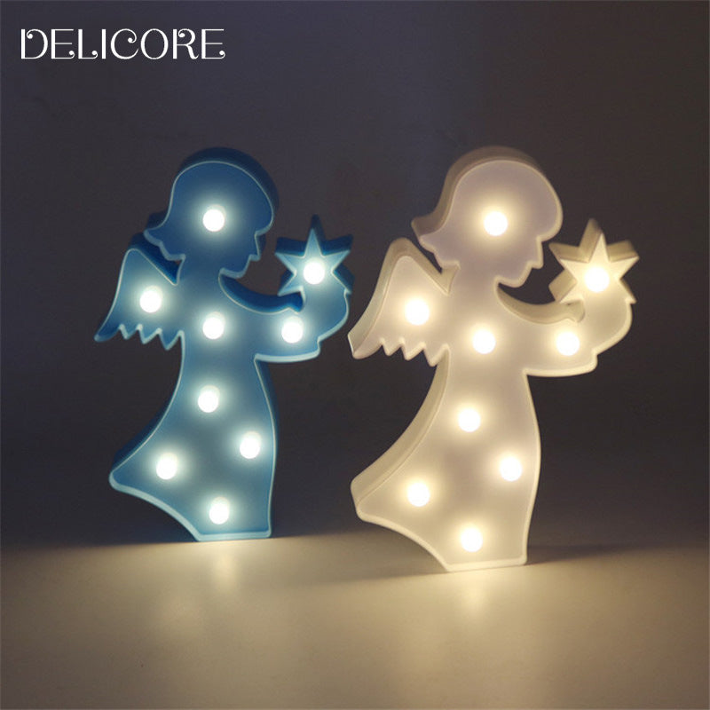 Nordic Style Creative Angel Shape Lamp Net Red Girl Heart Room Decoration Night Lamp Atmosphere Bedside Wall Hanging Table Lamp