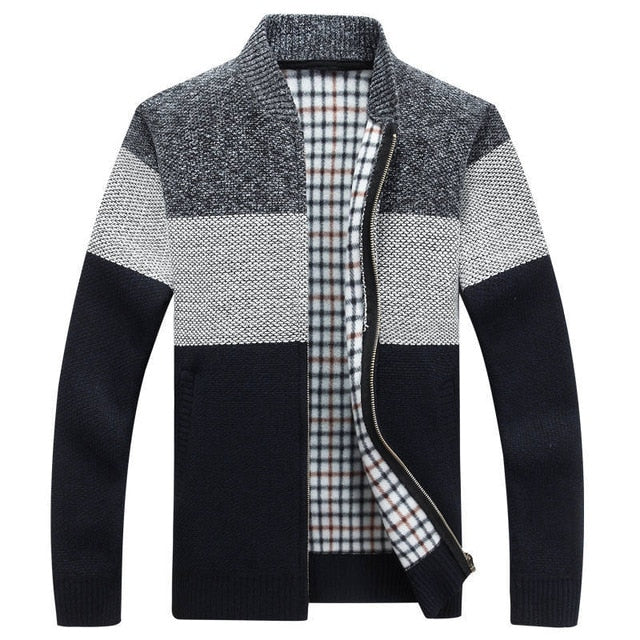 Vestes d'hiver pour hommes, manteaux épais en cardigan, vêtements de marque pour hommes, manteau à fermeture éclair en tricot dégradé d'automne