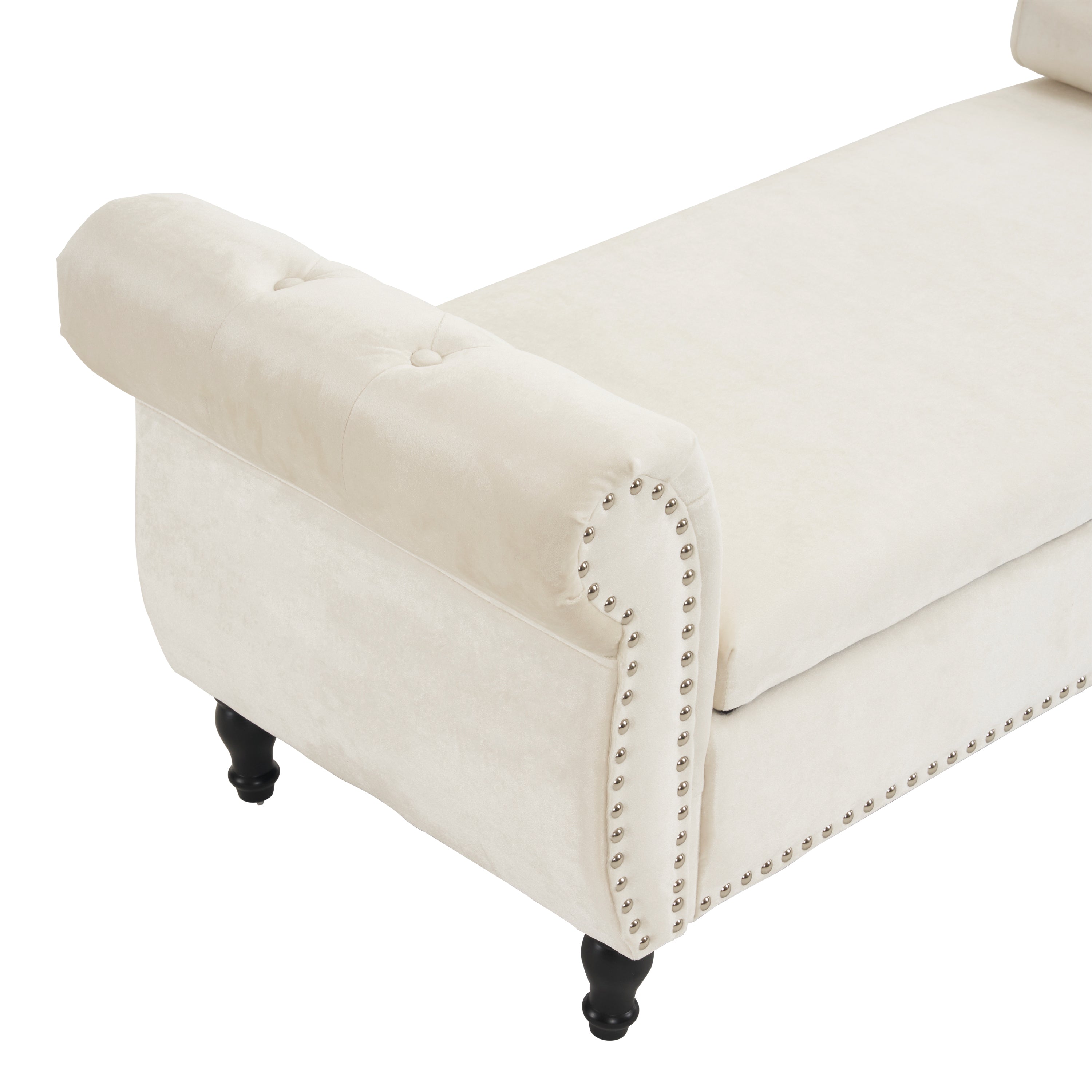 Beige Velvet Multifunctional Storage Rectangular Ottoman Bench with Pillow