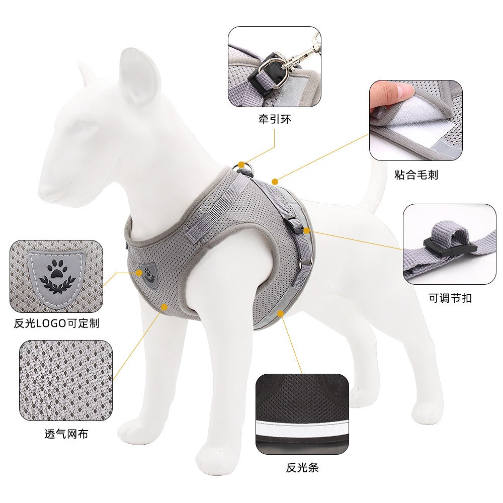 La nouvelle sangle de poitrine pour animaux de compagnie, sous-vêtement, laisse pour chien, corde réfléchissante et respirante, fournitures pour animaux de compagnie